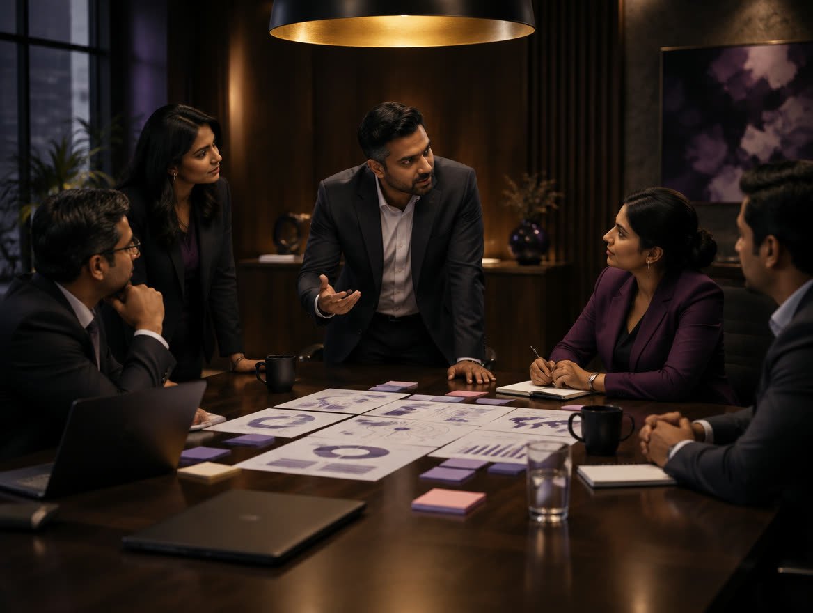 Executives discussing strategy around a boardroom table
